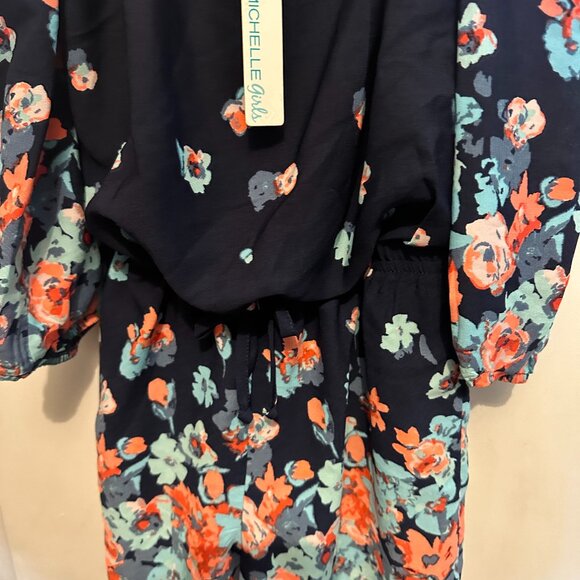 My Michelle Girls Cold‎ Shoulder Shorts Romper Navy Floral- Size Small - Picture 3 of 6